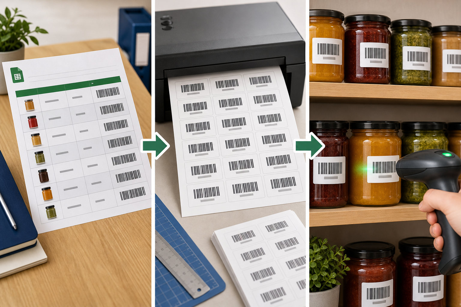 Example workflow from spreadsheet through label printing to barcode scanning